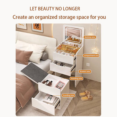 3 In 1 Dressing Table With Flip Mirror And Light, 3 Drawers, Storage Stool, 3 Color Lighted Mirror